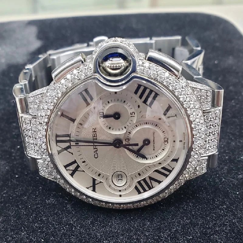 CARTIER BALLON BLEU 44mm Automatic Chronograph Steel DIAMOND Watch