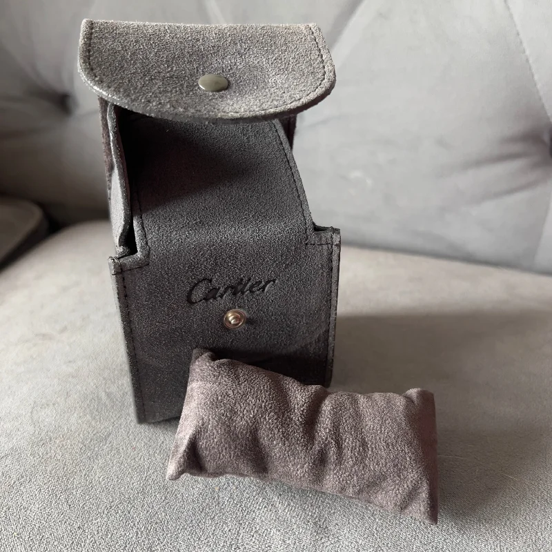 CARTIER Gray Genuine Suede Leather Pouch/Case with Pillow