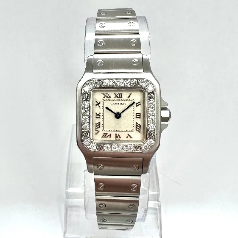 CARTIER Santos Galbee 24mm Quartz Steel Watch 0.69TCW DIAMOND Bezel