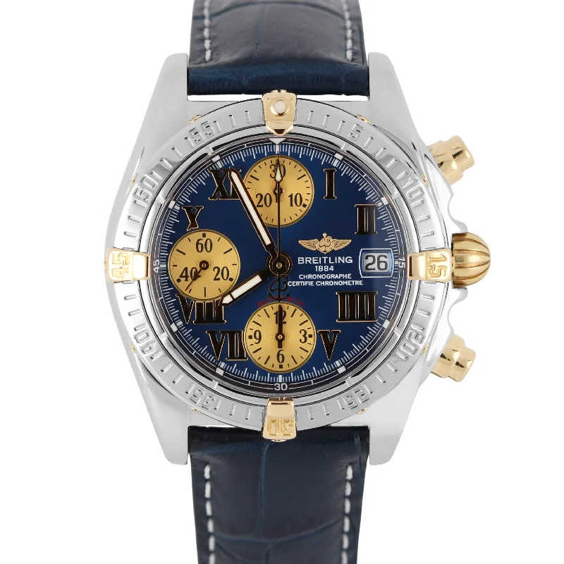 Breitling Chrono Cockpit Two-Tone 18k Gold Steel Blue Roman 39mm B13357 Watch