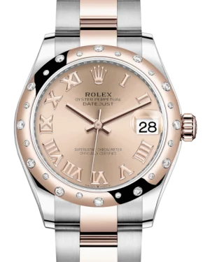 Rolex Lady-Datejust 31 Rose Gold/Steel Rose Roman Dial & Domed Set with Diamonds Bezel Oyster Bracelet 278341RBR