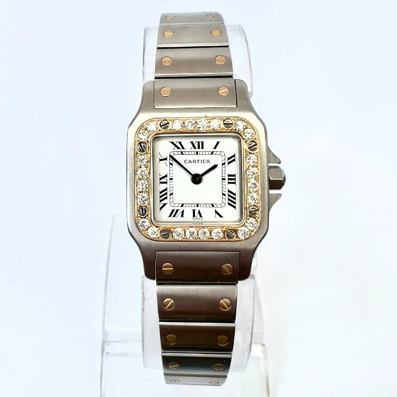 CARTIER SANTOS GALBEE 24mm Quartz 2 Tone 0.54TCW Diamond Watch