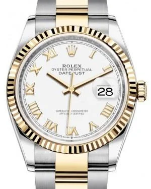 Rolex Datejust 36mm 126233 White Roman Dial Two Tone Oyster Bracelet NEW