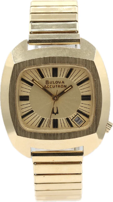 Vintage 37mm 1974 Bulova Accutron Men's Tuning Fork Wristwatch 218 Gold Plated