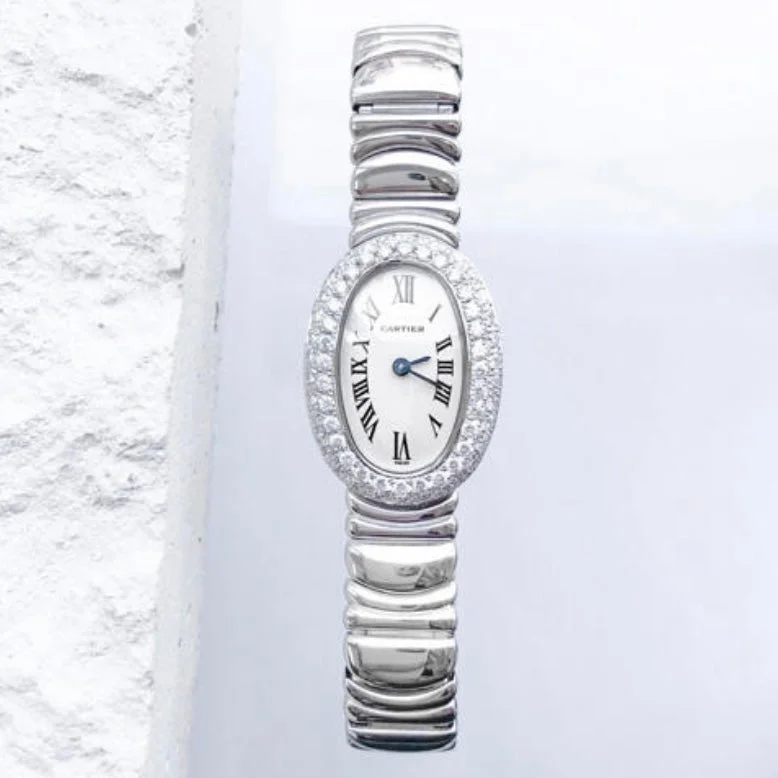 CARTIER BAIGNOIRE Mini 18K White Gold ~1.07TCW Diamond Watch