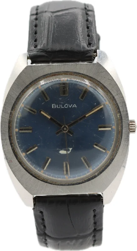 Vintage 32mm 1969 Bulova Sea King Men's Mechanical Wristwatch Steel Blue Dial