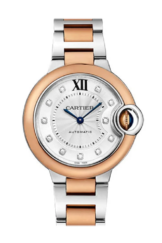 Cartier Ballon Bleu 33MM Diamond Dial Steel Rose Gold W3BB0006