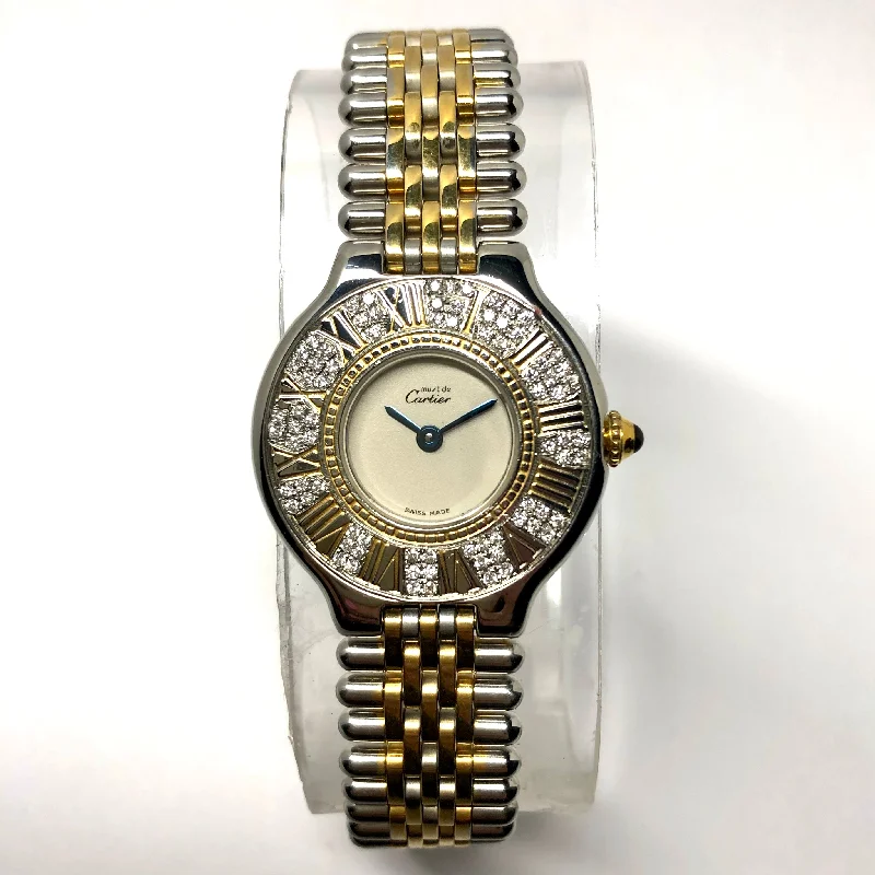 CARTIER MUST 21 Quartz 28mm 2 Tone Watch 0.41TCW Diamonds