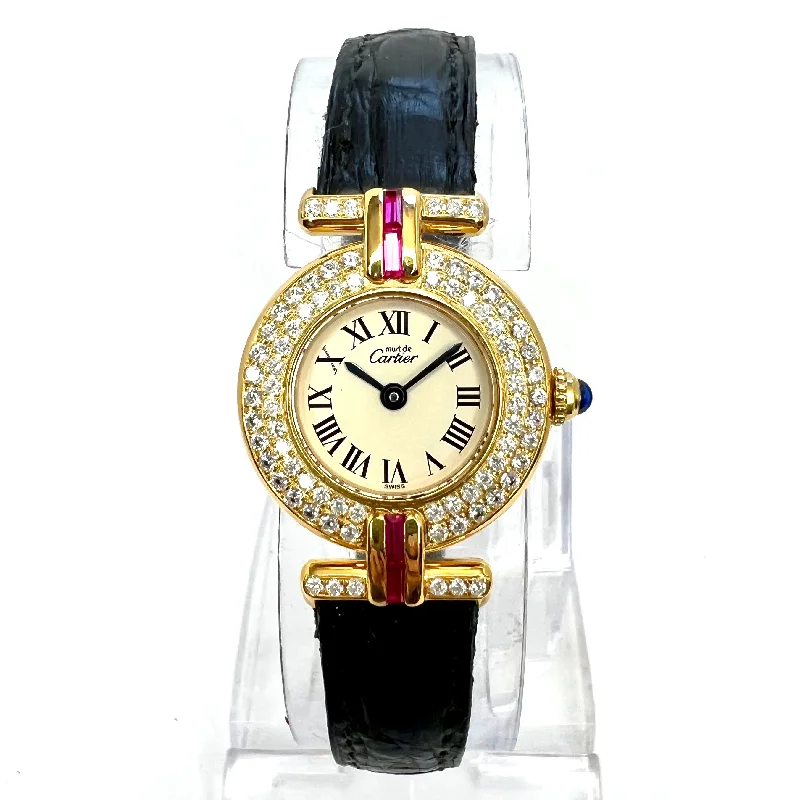 CARTIER VERMEIL COLISEE Quartz 24mm GoldPlated Silver ~1TCW DIAMOND  & Red Rubies Watch