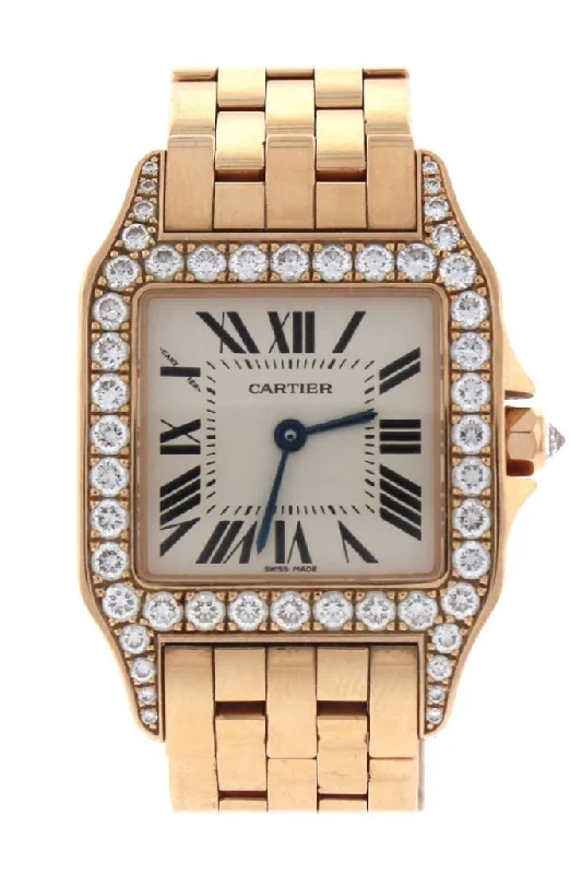 Cartier Santos Demoiselle 18kt Rose Gold Diamond Large Ladies Watch WF9007Z8  Pre-Owend