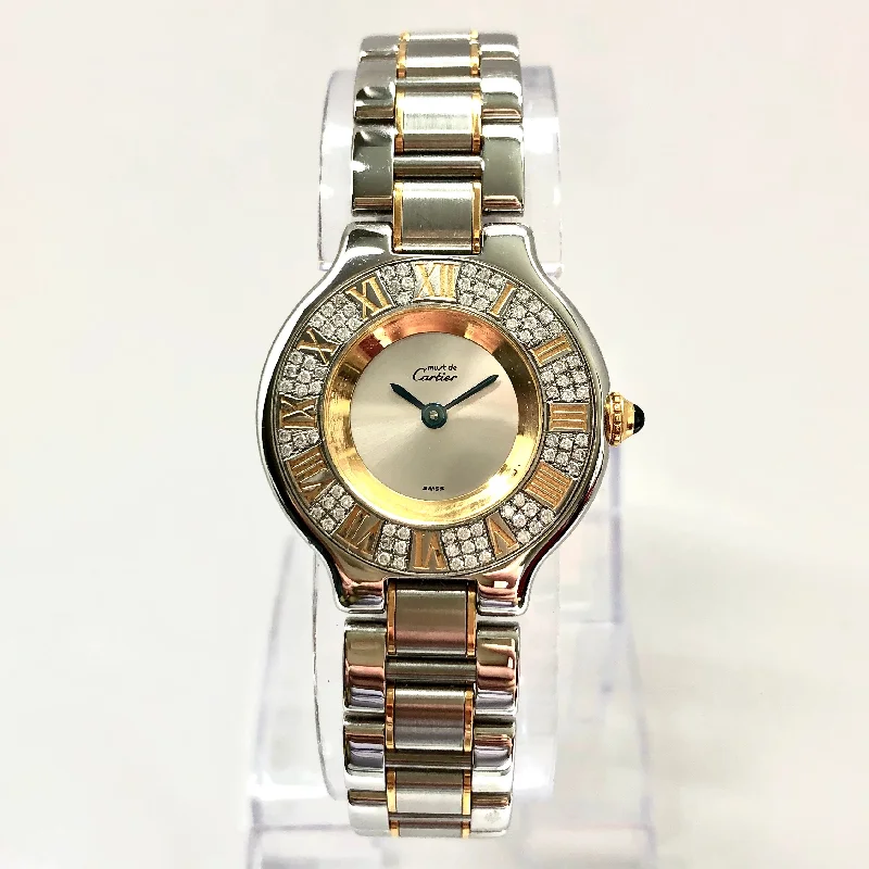 CARTIER MUST 21 Quartz 28mm 2 Tone Watch 0.40TCW Diamonds