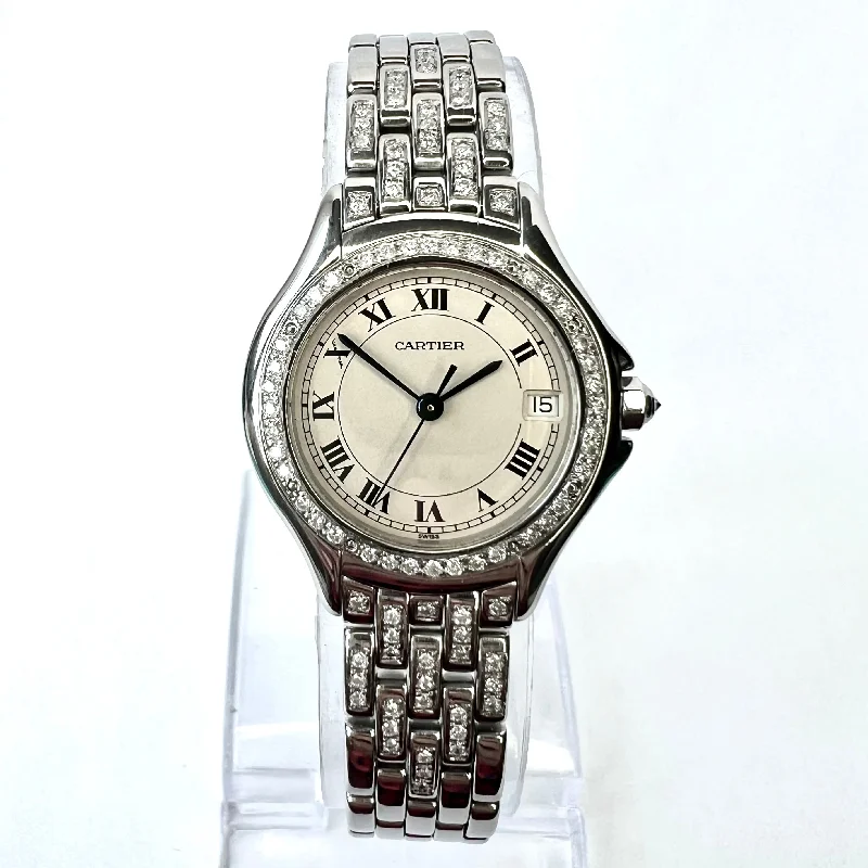 CARTIER PANTHERE COUGER Quartz 27mm Steel ~1TCW Diamond Watch