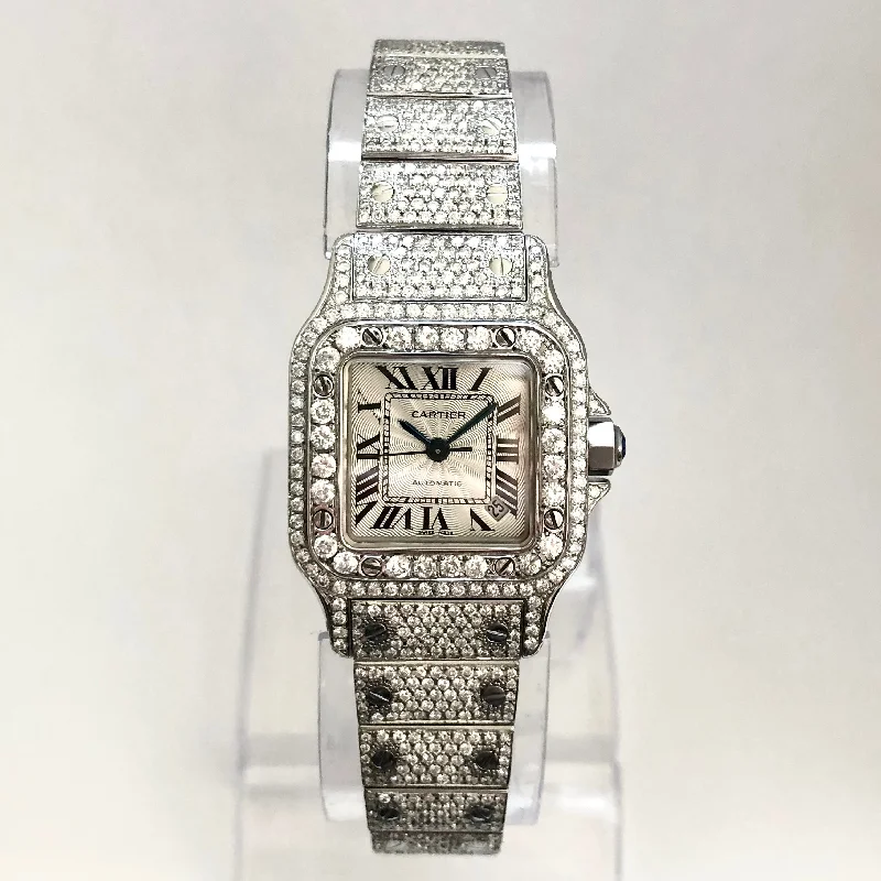 CARTIER SANTOS GALBEE 24mm Automatic Steel Diamond Watch ~8TCW NEW Model