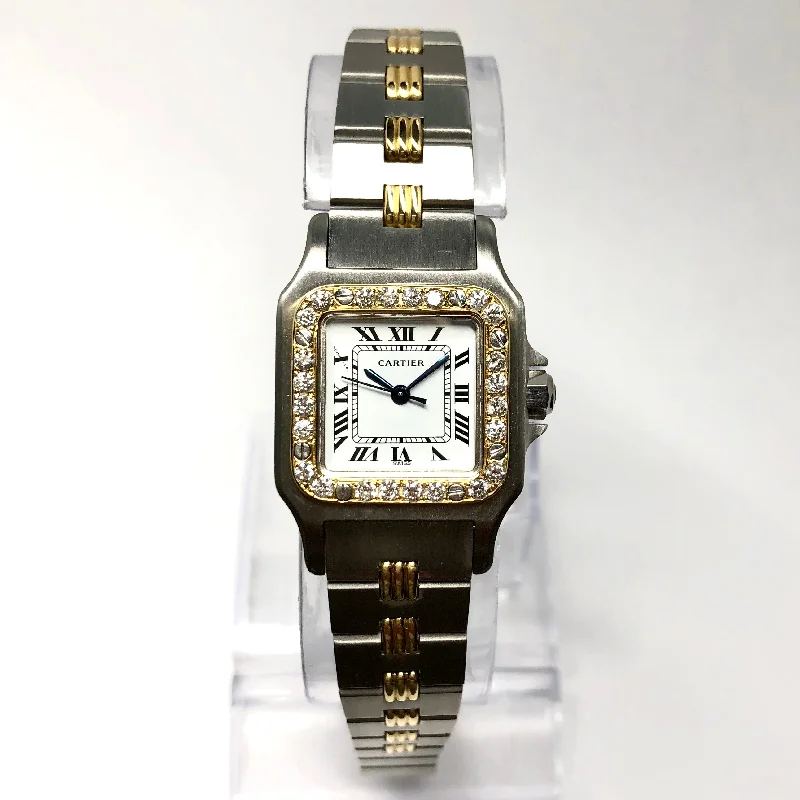 CARTIER SANTOS GALBEE 24mm Automatic 2 Tone Watch Diamond Bezel